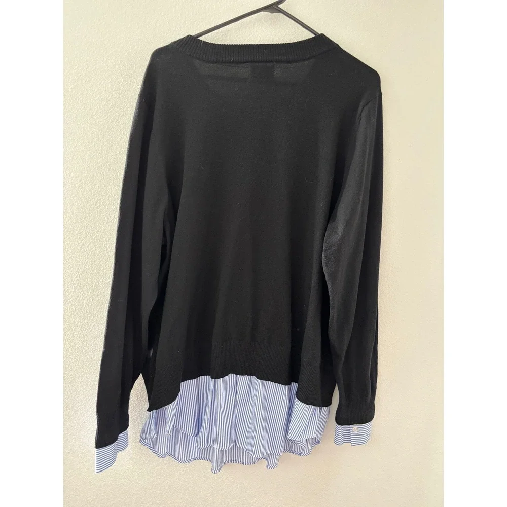 Croft & Barrow Womens Plus 2X Black Layered Sweater Blue Stripe Shirt Hem Top